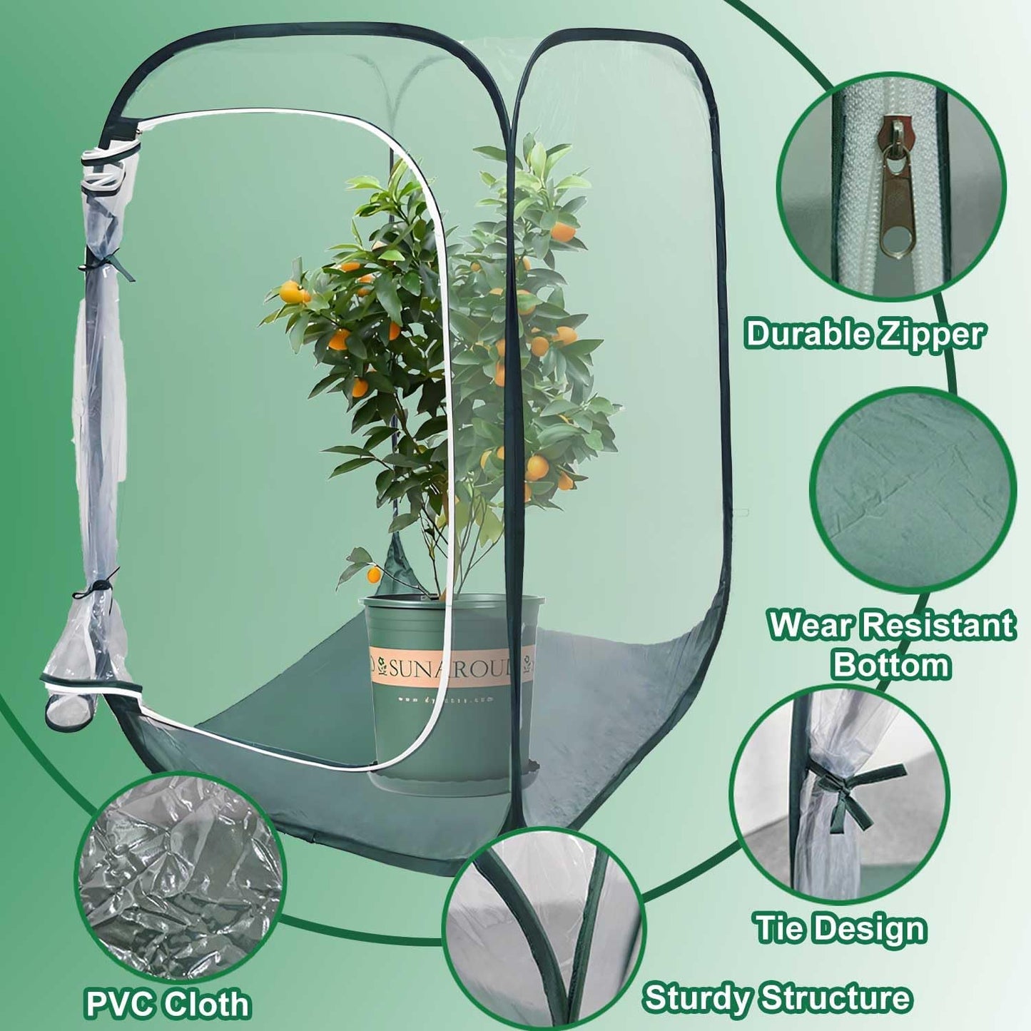Plant Mini Greenhouse Pop up Frost Protection Enclosure PVC Clear Plant Covers with Roll-up Zipper Entry Doors, Indoor and Outdoor Gardens Protecting Plant from Cold Frost (PVC, 23x23x35in)
