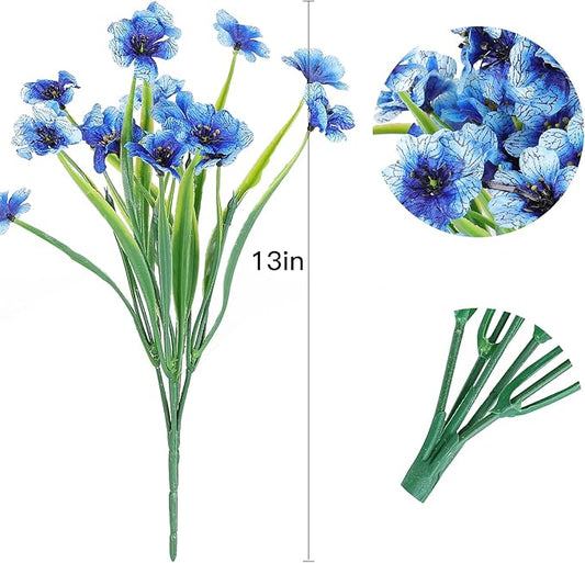 AmyHomie 20 Bundles Artificial Flowers for Outdoor UV Resistant Faux Flowers No Fade Fake Plastic Plants Garden Porch Window Box Decorating(Blue)