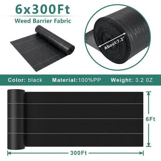 Land Guard 6ft x 300ft Weed Barrier Fabric Heavy Dusty, Ground Cover, Weed Mat, Woven Landscape Fabric for Garden, Lawn and Outdoor Project