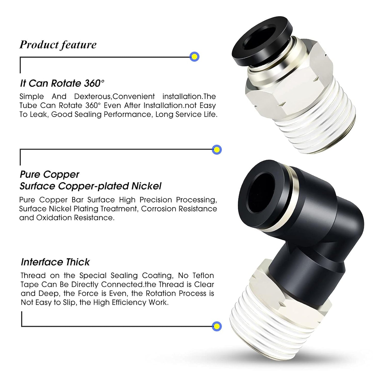 TAILONZ PNEUMATIC Elbow and Straight Combination 5/16 Inch Tube OD x 3/8 Inch NPT Thread Push to Connect Fittings PC-5/16-N3+PL-5/16-N3(Pack of 4)