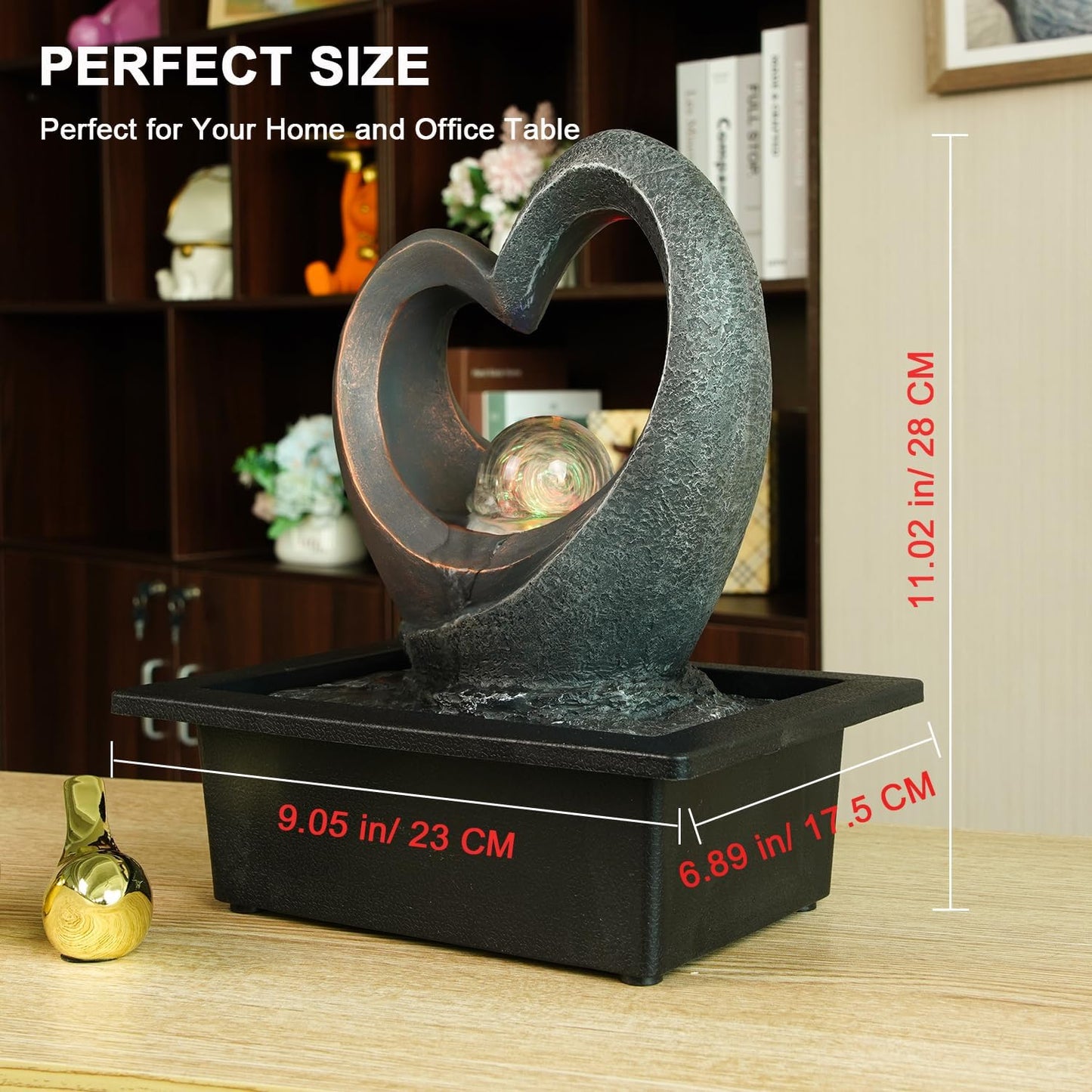 Spinning Orb Rock Cascading Tabletop Fountain, Zen Meditation Indoor Waterfall Feature with ON/Off Switch, Waterfall Fountain with LED Light for Home Office Bedroom