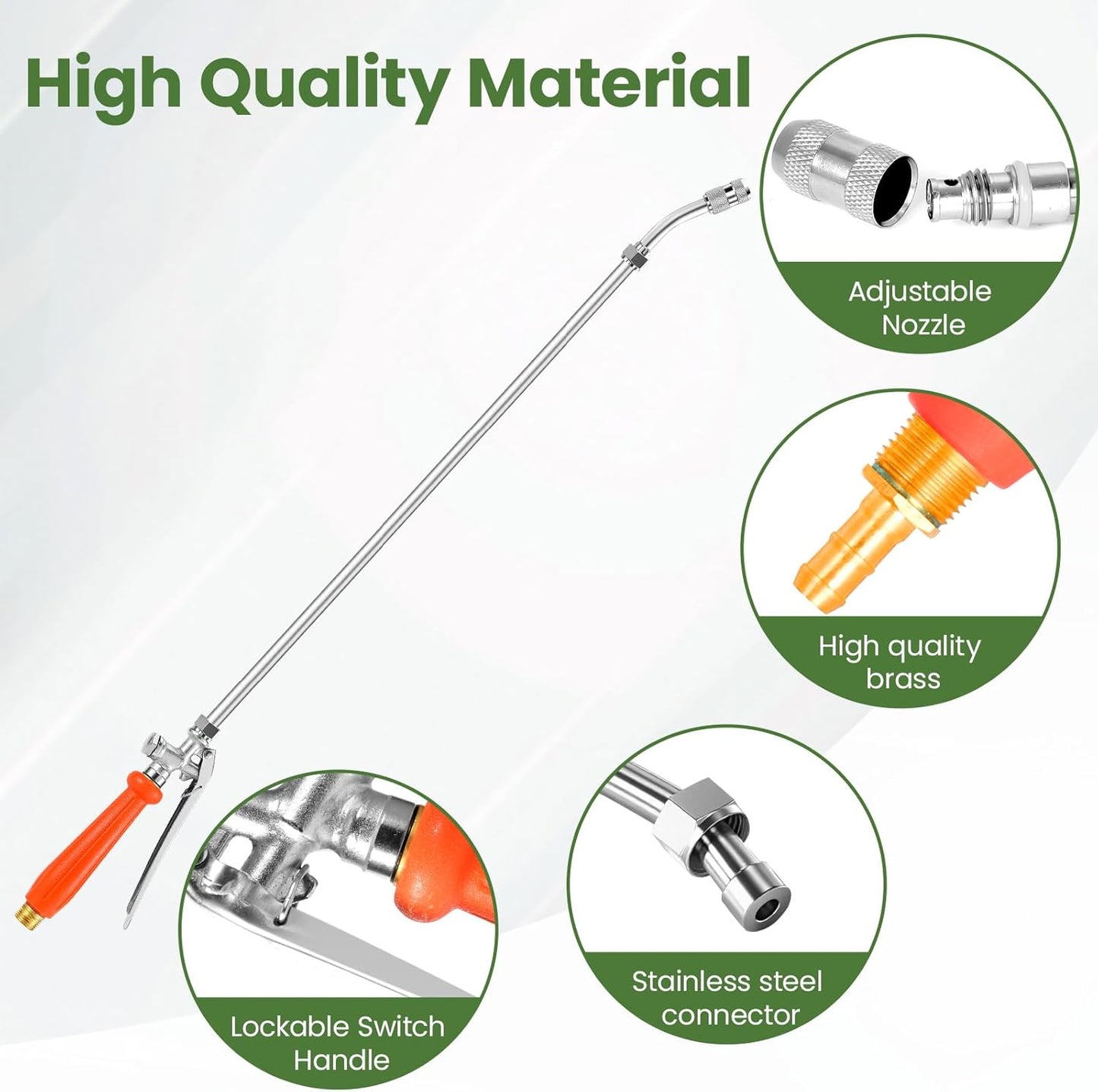 29" All Metal Replacement Sprayer Wand, Suitable for 1/2" Hose Quick Connector, 1/4" & 3/8" & 1/2" Brass Barb Spray Wand, Built-in Shut Valve Stainless Steel Spray Wand