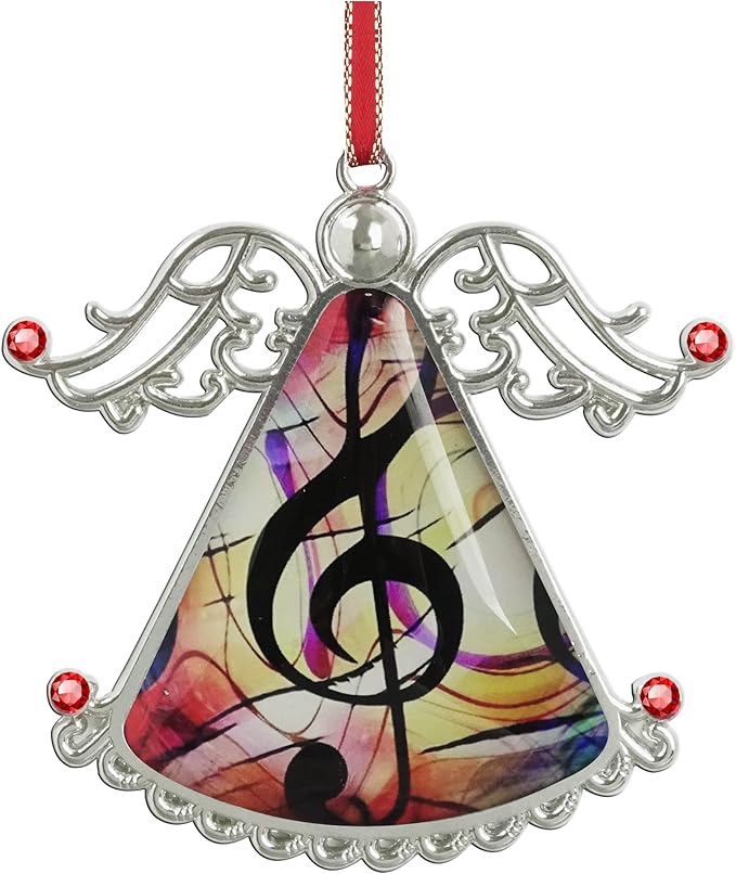 XUTAI Angel Christmas Tree Ornaments Music Note Glass Christmas Hanging Angel Glass Pendant for Holiday Decoration