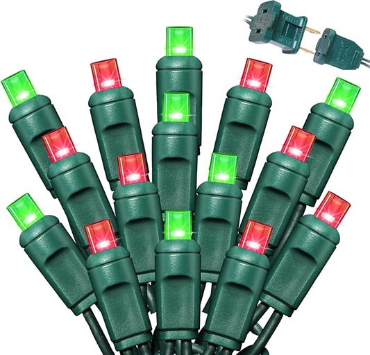 LAMPHOME 50L String Lights, LED Christmas Lights, 6" SPACING,Green Wire, Red and Green