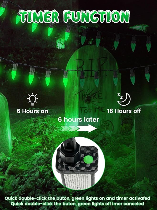 2 Pack C6 Christmas Lights Outdoor Indoor, Total 200 LED 66 FT Connectable Christmas String Lights with Timer & 13 Modes, Waterproof Twinkle Light for Xmas Tree Yards Party Wedding Decorations (Green)