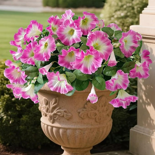 6 Bundles Pink Silk Morning Glory - UV-Protected Artificial Flowers for Outdoor Spring Summer Decor, Fits Planter, Porch, Patio, Yard & Balcony