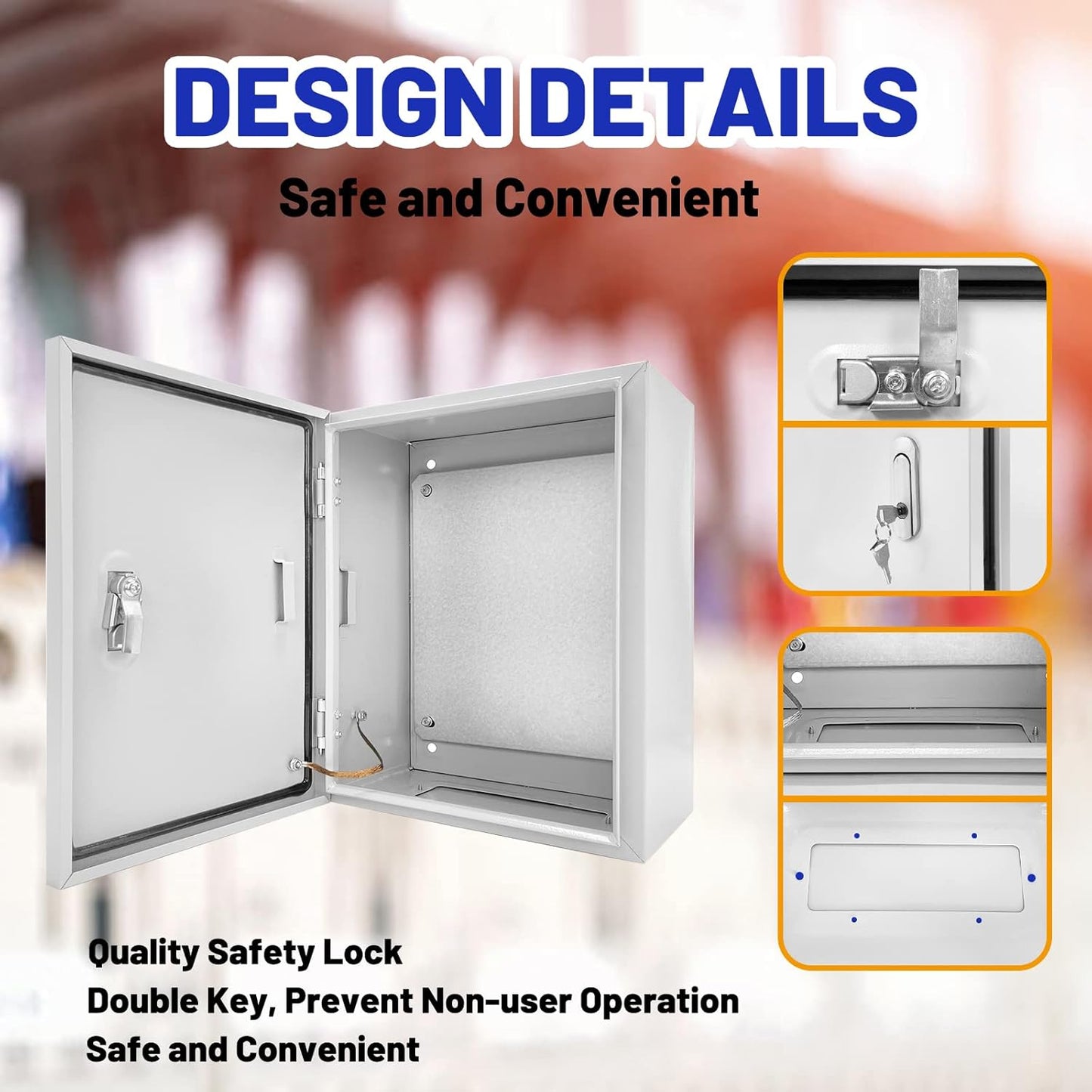 Outdoor Electrical Box 24 x 20 x 8''D NEMA 4X Enclosure Steel Box, Waterproof & Dustproof Outdoor/Indoor Lockable Electrical Junction Box, with Mounting Plate