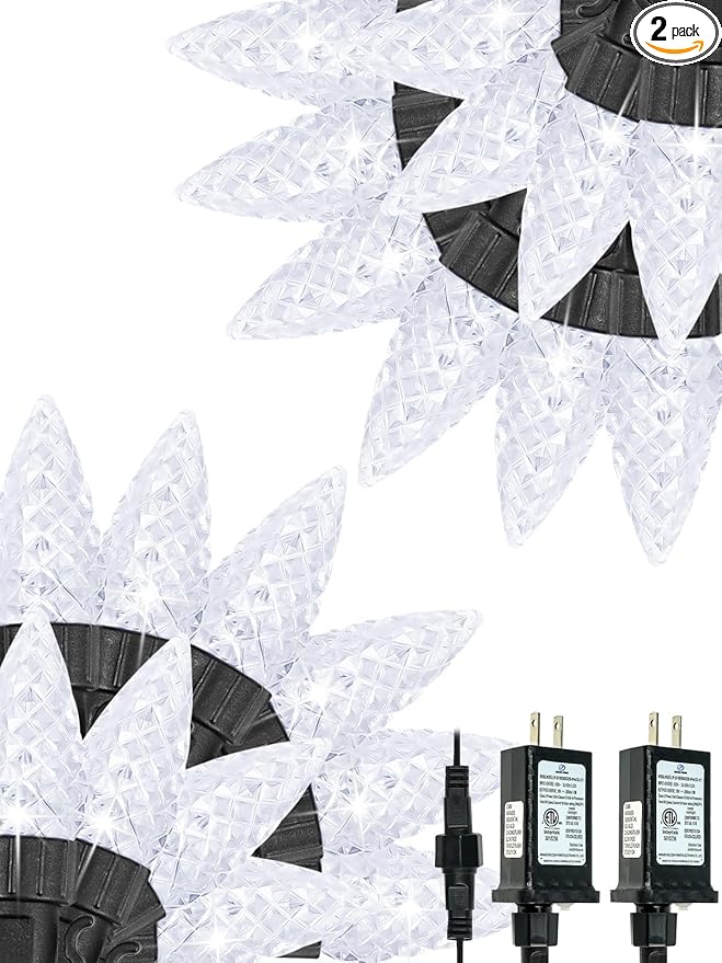 2 Pack C6 Christmas Lights Outdoor Indoor, Total 200 LED 66 FT Connectable Christmas String Lights with Timer & 13 Modes, Waterproof Twinkle Light for Xmas Tree Party Wedding Decorations (Cool White)