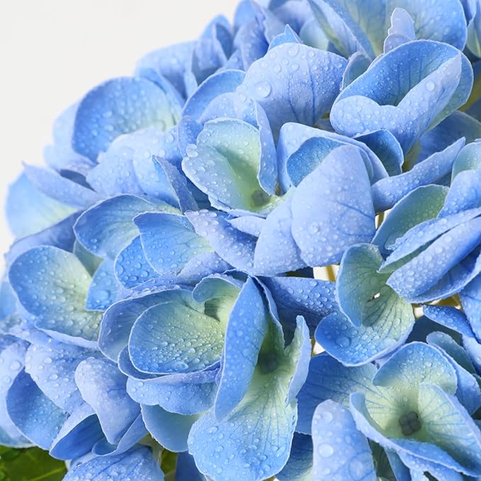 Nubry 22.44In Blue Hydrangea Artificial Flowers,4Pcs Latex Faux Real Touch Large Hydrangea Flowers with Long Stems & Leaves for Home Office Decor Wedding Party Arrangements(Blue)