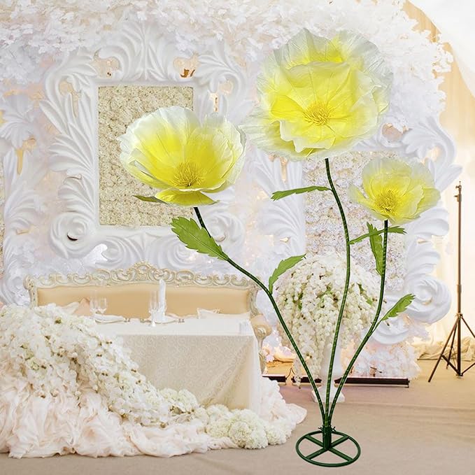 3Pcs Giant Flowers Wedding Decor, Artificial Flower with Stems Large Flower Decorations for Garden, Office, Home Decor, Wedding, Party, Graduation, Store, Art Gallery (Yellow)
