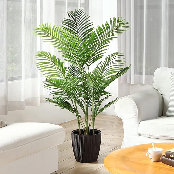 Fopamtri Artificial Areca Palm Plant 4.6 Feet Fake Palm Tree with 15 Trunks Faux Tree for Indoor Outdoor Modern Decor Feaux Dypsis Lutescens Plants in Pot for Home Office,Decor Pot is NOT Included