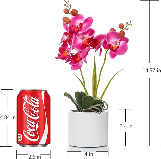 Jusdreen Artificial Purple Orchid, Phalaenopsis in Ceramic Pot with Vase for Home Office Table Decor, Flower Centerpiece