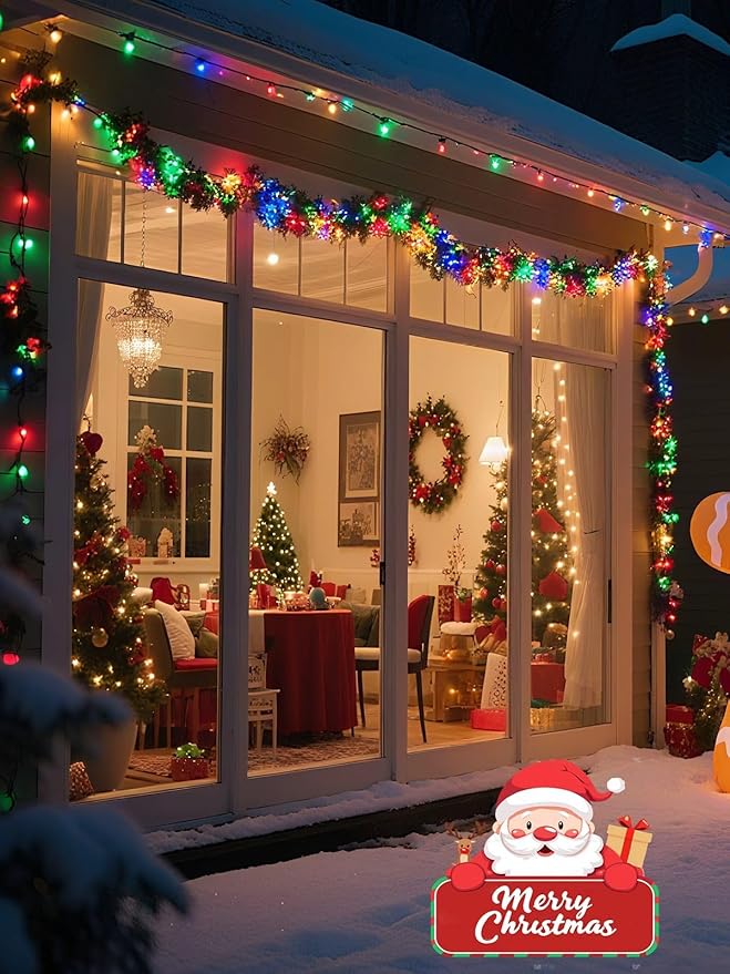 2 Pack Multicolored Solar Christmas Lights Outdoor Waterproof, 400 LED 144FT Super Long Solar String Lights, Green Wire 8 Lighting Modes, Christmas Tree Light for Xmas Fence Bushes Patio Decorations