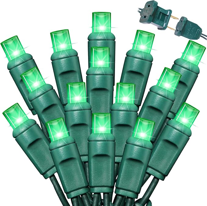 LAMPHOME 200LED (4pk of 50L) String Lights, LED Christmas Lights, 6" SPACING,Green Wire,Green