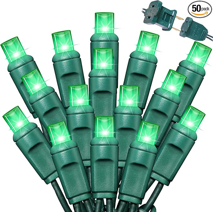 LAMPHOME 50LED String Lights,LED Christmas Lights,6" SPACING,Green Wire,Green Colour,Commercial Grade