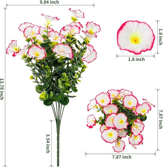 Lnoicy Artificial Flowers for Outdoor 12 Bundles Eucalyptus Fake Flowers for Planter,UV Resistant Fake Morning Glory for Home/Porch/Garden Decoration（Pink）