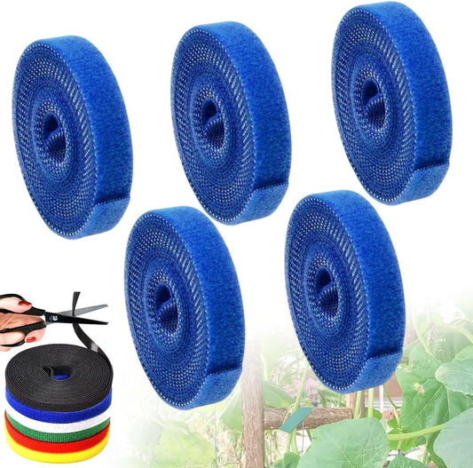 Reusable Plant Ties Tape for Climbing Plants, Garden Ties Tomato Plant Supports, Adjustable Garden Twine & Twist Ties Plant Ties for Outdoor Indoor Plants Stakes Gardening Supplies (Blue, 5 Rolls)