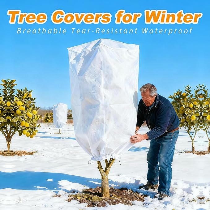 Agfabric Plant Covers Freeze Protection 72"x72"x12" 0.9oz Freeze Cloths for Plants,Plant Frost Protection Covers Drawstring Bags Shrub Jacket,White