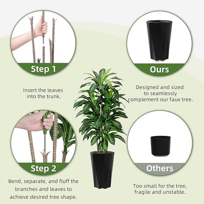 Artificial Dracaena Tree 5FT - Faux Plant with Black Diamond Planter - Tall Fake Tropical Yucca Floor Plant Potted - Artificial Silk Tree for Home Office Living Room Decor Indoor