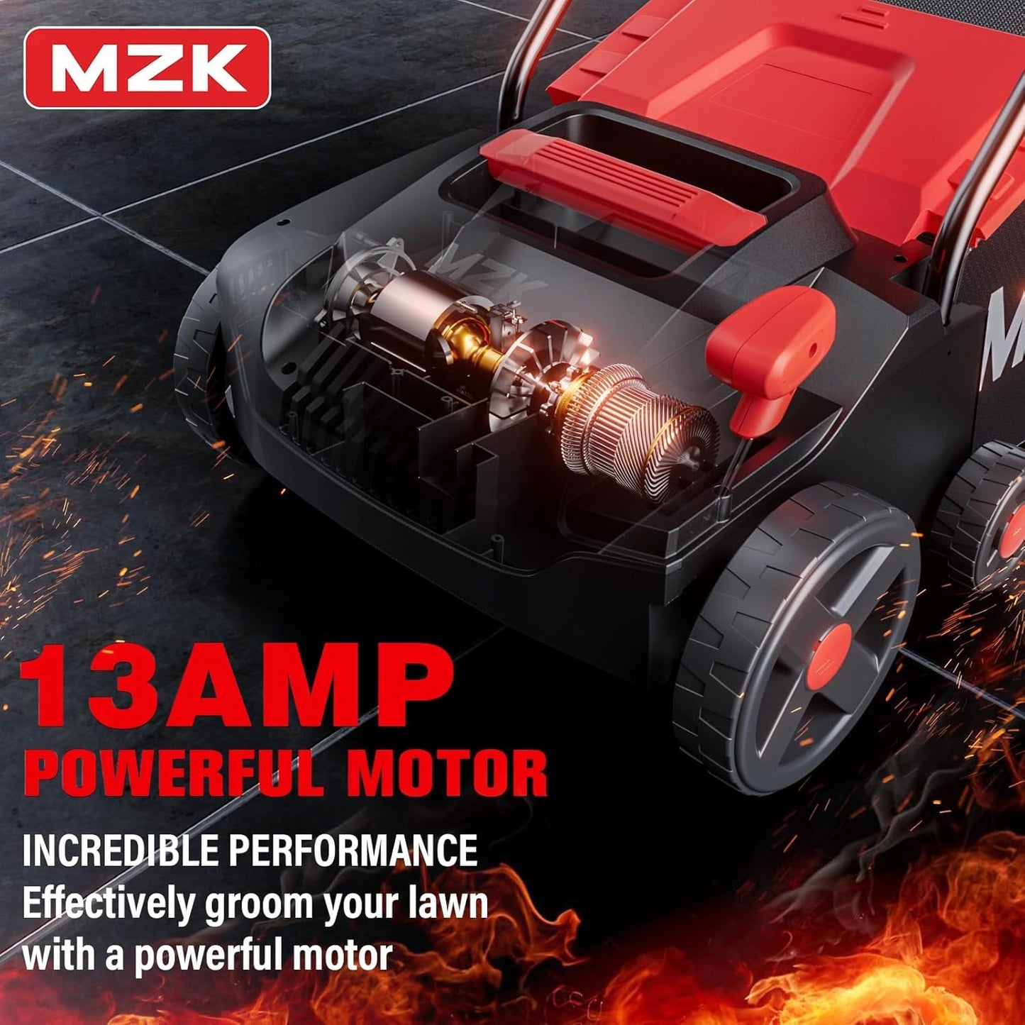 MZK 13-inch 13-Amp 2-in-1 Electric Dethatcher and Scarifier w/Removeable 4-Position Height Adjustment,Lawn dethatcher w/8-Gallon Thatch Collection Bag,Keep Lawn Health (DS13A04)