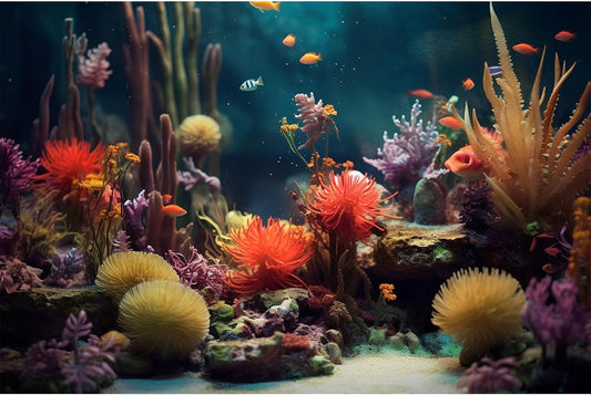 Aquarium Background Beautiful Colorful Coral Reef Aquatic Plants Terrarium Background Rock Tropical Fish Jungle Style Fish Tank Background Colorful Under Water View Aquarium Backdrop Vinyl 72x18in