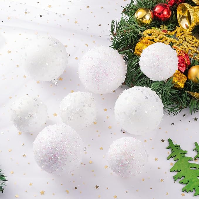 12CT Christmas Ball Ornaments, White Christmas Ball Decorations Shatterproof Plastic Hanging Pearl Balls for Holiday Party(70mm/2.76")