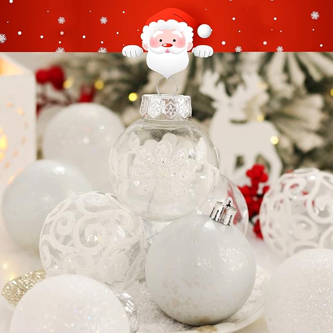 60mm/2.36inch Clear Christmas Ornaments, 30ct Shatterproof White Christmas Tree Ornaments Set Transparent Hanging Balls with Stuffed Decorations for Halloween Thanksgiving Xmas Wedding Party Home