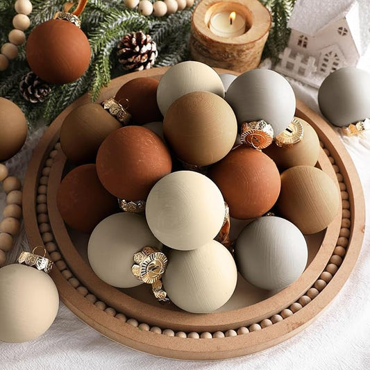 12 Pcs Neutral Matte Christmas Ball Ornaments 2.4 Inch Rustic Boho Terracotta Tan Gray Ivory Xmas Bulbs Ornament Vintage Xmas Baubles Modern Christmas Decor for Tree Farmhouse Holiday Decor
