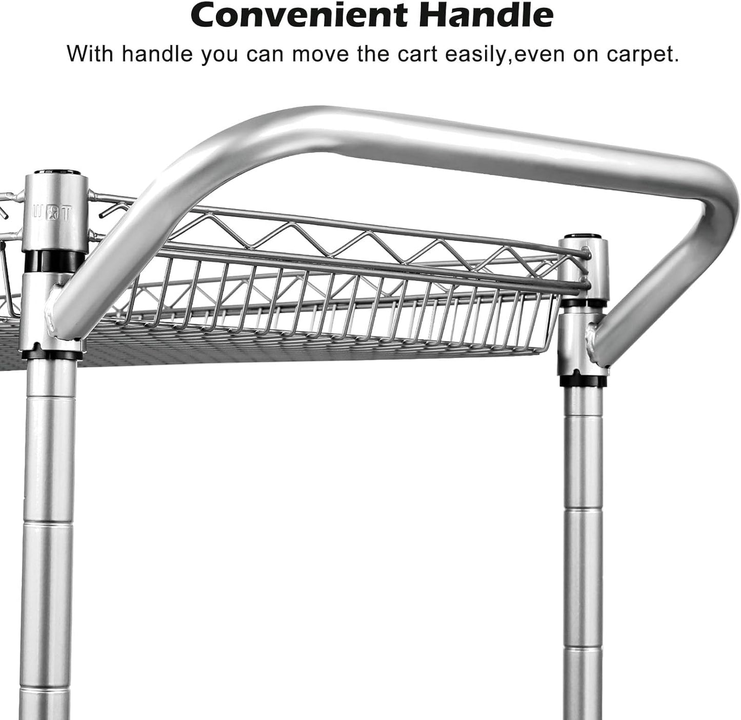 WDT 2 Tier Heavy Duty Utility Cart,NSF Rolling Carts with Wheels,660Lbs Capacity Storage Cart with Handle,Kitchen Cart on Wheels,Commercial Grade Metal Serving Cart with Shelves,35.63"x18.1"x 33.93"
