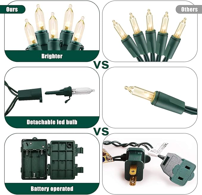 Christmas Lights - Battery Operated String Lights 50 LED String Lights Mini Lights with Auto-Timer and 8 Lighting Modes for Christmas Wreath Party Wedding Garden Home Decoration, Warm White, 2 Pack