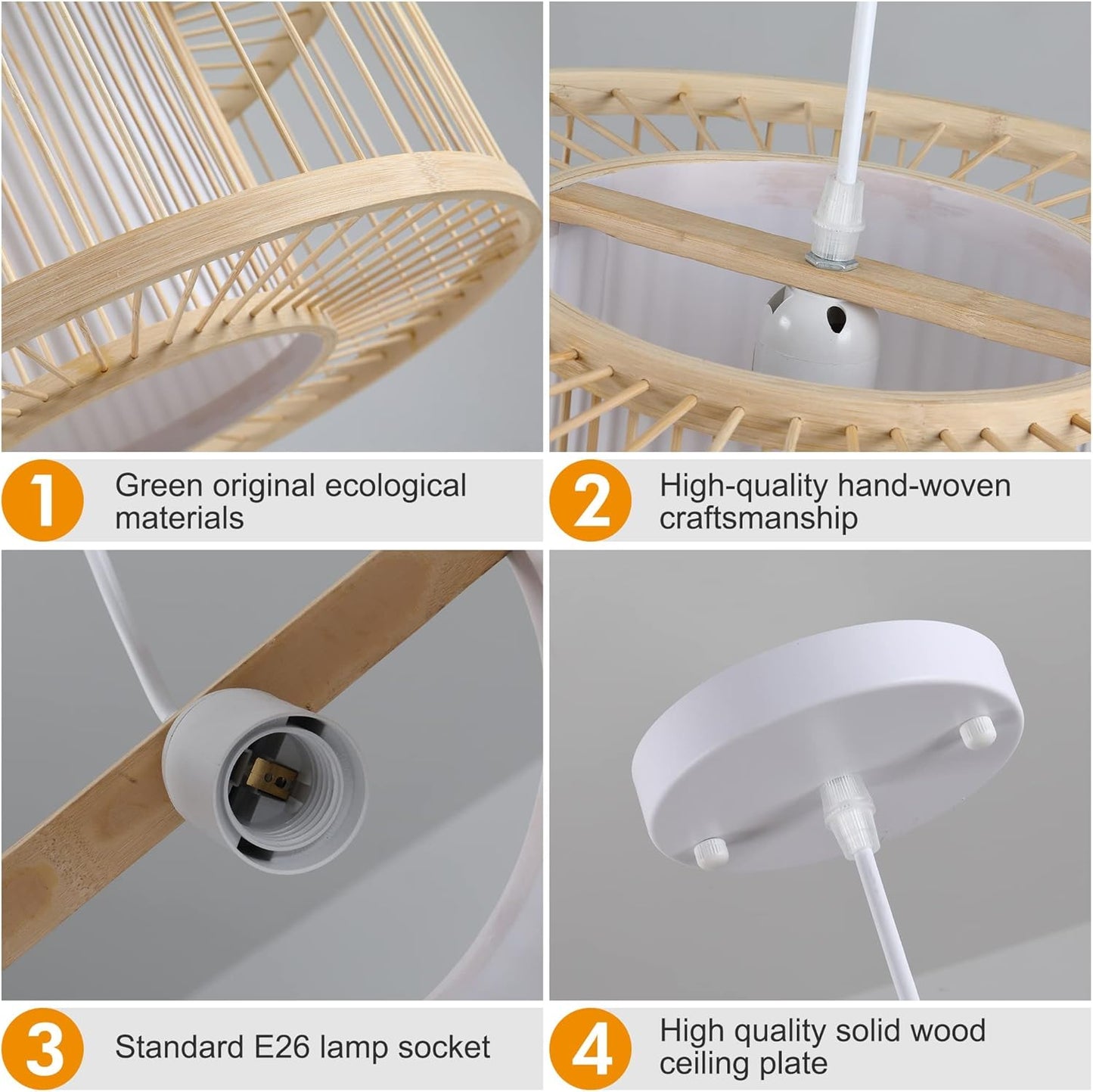 Rattan Pendant Lights, 15.8" Boho Wicker Pendant Light Handwoven Rattan Chandelier Beach Country Natural Hanging Light for Dining Room Kitchen Living Room Bedroom