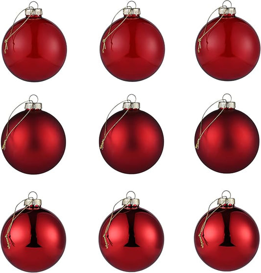 Red Glass Christmas Ball Ornaments, 3.15’’ Burgundy Ornament for Christmas Tree Set of 9 with 3 Different Finishes, Vintage Xmas Balls for Home Decor, Thanksgiving Party Gift