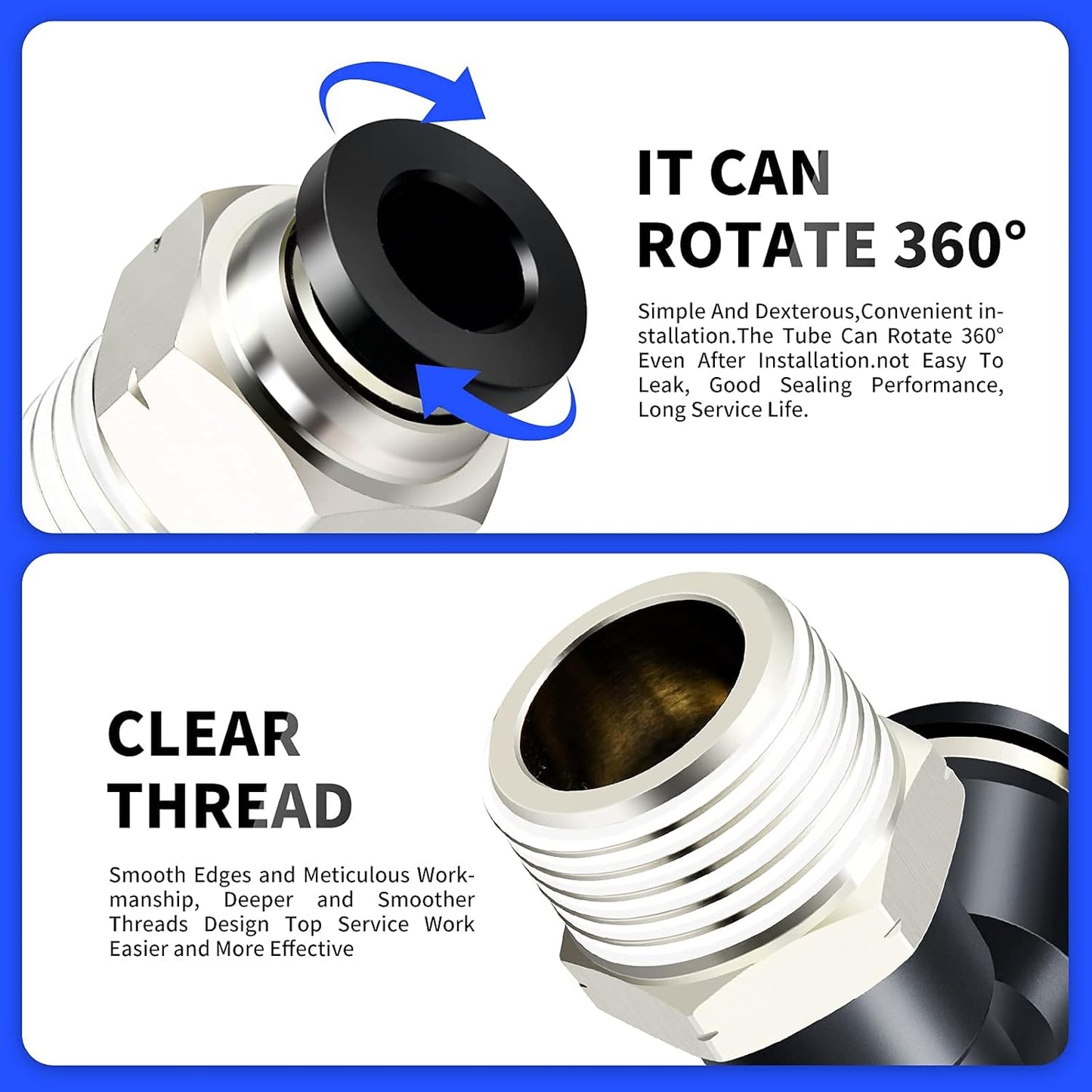 TAILONZ PNEUMATIC Elbow and Straight Combination 5/16 Inch Tube OD x 3/8 Inch NPT Thread Push to Connect Fittings PC-5/16-N3+PL-5/16-N3(Pack of 4)