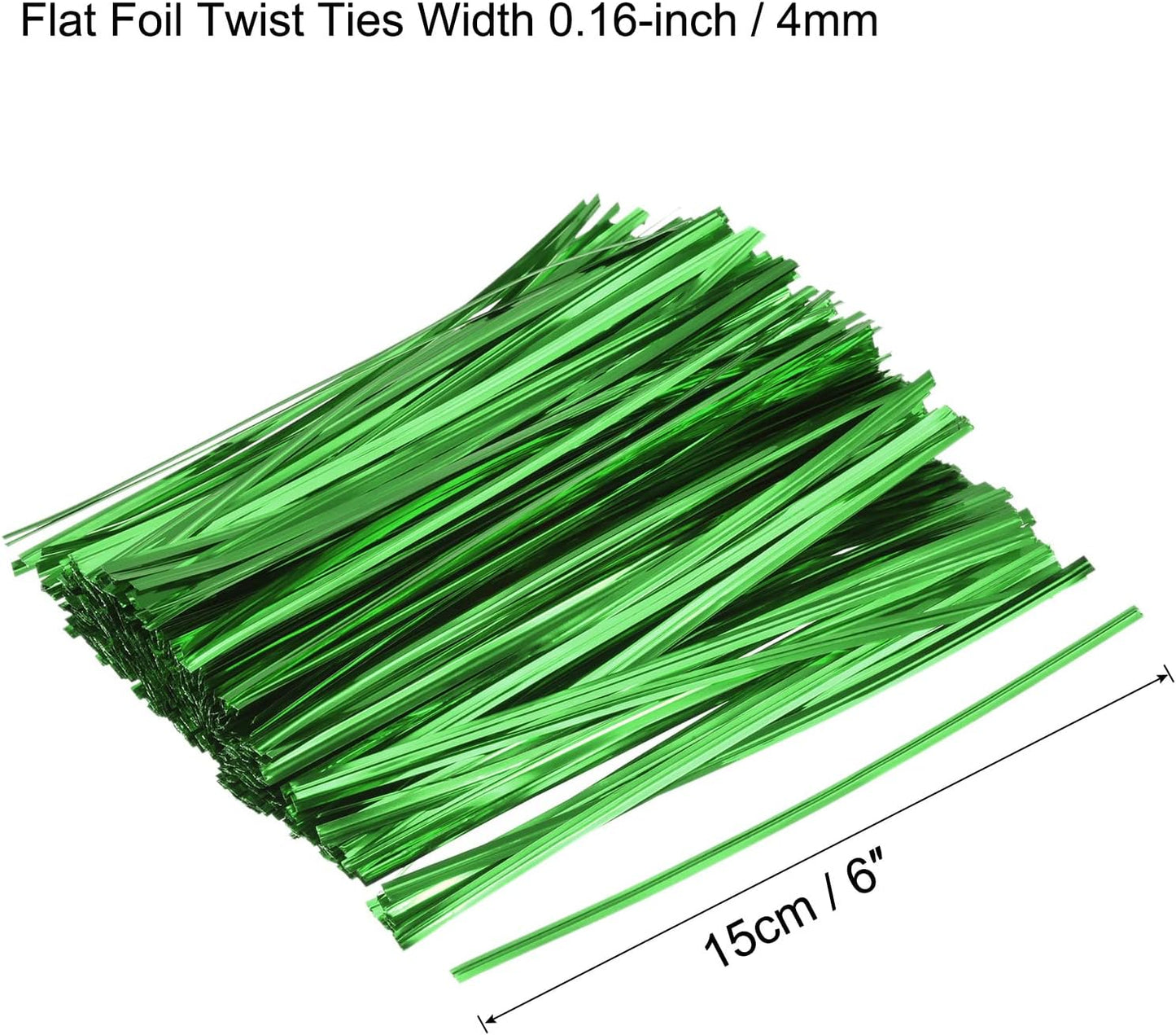 MECCANIXITY Foil Twist Ties 6" 15cm Metallic Plastic Closure Tie for Tying Bread, Candy, Cookies, Gift Bags Arts Crafts Ties Green Pack of 750