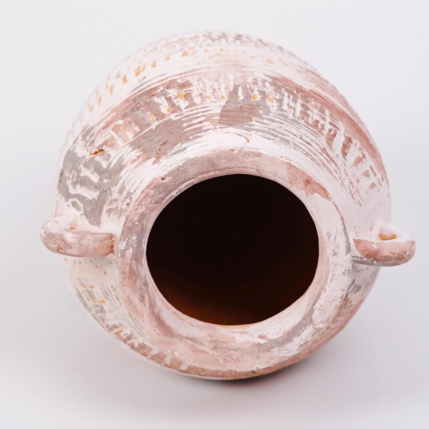 Vintage Ceramic Vase with Handles, 12.6" Height Distressed White & Brown Crackle Finish Planter, Handmade Pottery Flower Vase for Home Decor, Farmhouse, Boho Indoor Decor, with Waterproof Liner