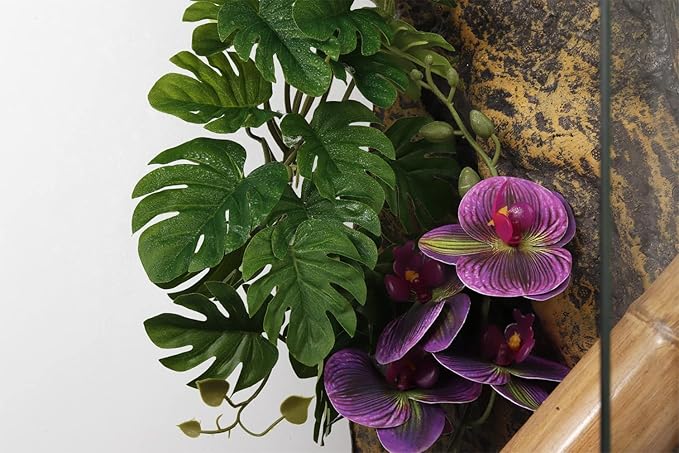 Fake Orchids Artificial Flowers, Reptile Terrarium Decor Plants, Bearded Dragon Tank Accessories fit Crested Gecko Leopard Lizard Chameleon Ball Python Snake Frog (Radiant)