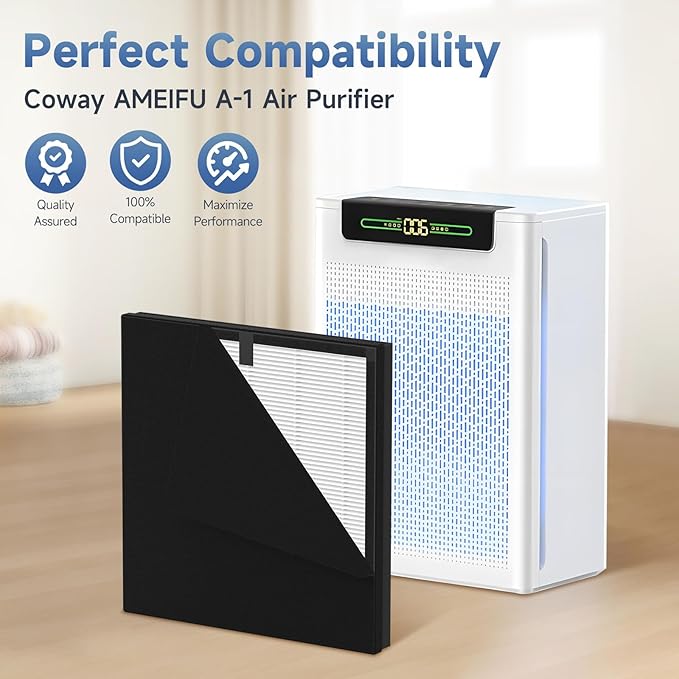 2 Pack A-1 Replacement Filter Compatible with AMEIFU A-1 Air Purifiers for Home Large Room, 3-in-1 True HEPA Filters & Washable Carbon Pre-filters