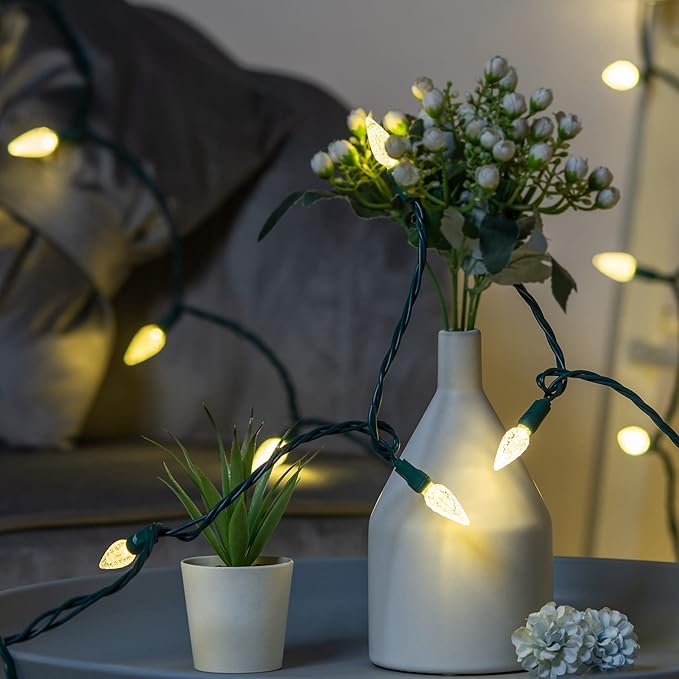 YULETIME Warm White One-Piece C6 Strawberry Christmas Lights 140 Count 71 Feet, 2 Sets 70 LED 35.5 ft High Waterproof UL Certified String Light (Warm White)