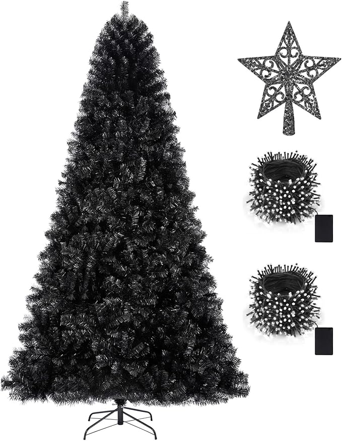 KTKDE 6ft Artificial Black Christmas Tree Outdoor Black Halloween Tree Decorations with 1005 Tips Led String Lights Pencil Christmas Tree Indoor Holiday Office Party Decorations