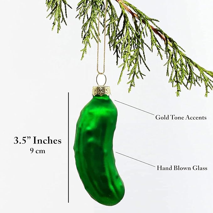German Christmas Pickle Ornament Tradition – Handcrafted Green Glass Christmas Tree Ornament – Gift Boxed with Story & Legend – Holiday Keepsake Gift