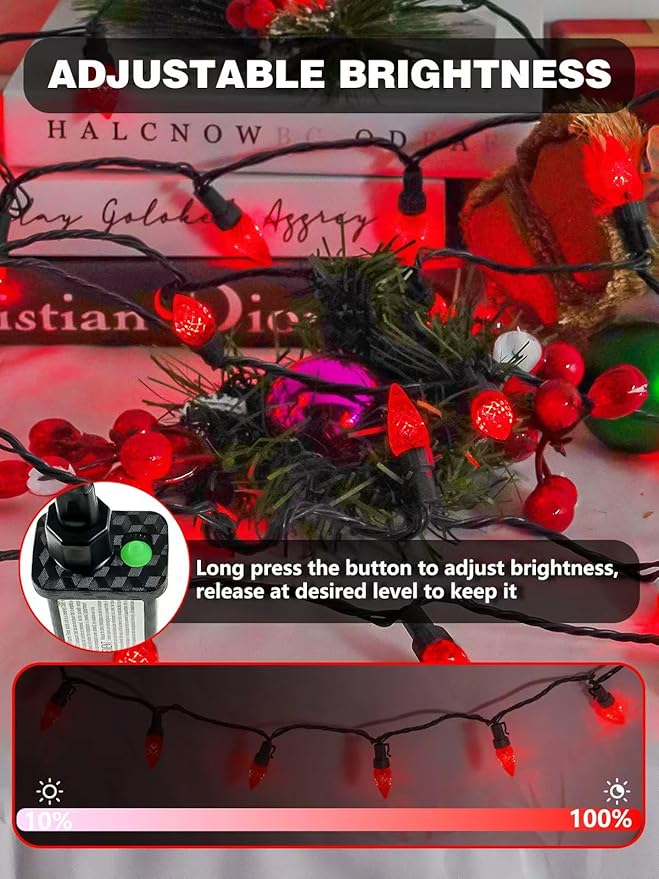 2 Pack C6 Christmas Lights Outdoor Indoor, Total 200 LED 66 FT Connectable Christmas String Lights with Timer & 13 Modes, Waterproof Twinkle Light for Xmas Tree Yards Party Wedding Decorations (Red)