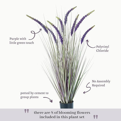 KOL 4ft Artificial Veronica Spiked Speedwell Grass, 47in Faux Veronica Spicata Flower, Tall Fake Reed Grass for Home Office Garden Wedding Decor, Indoor Outdoor Fake Plant, UV-Resistant, Purple