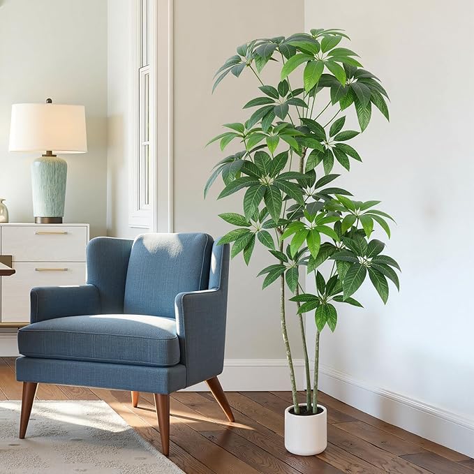 Money Tree Artificial - 6 FT Tall Fake Tree with Decorative planters - Large Faux Plants Lifelike Branches & Foliage - Artificial Plants Indoor for Home Office Living Room Decor