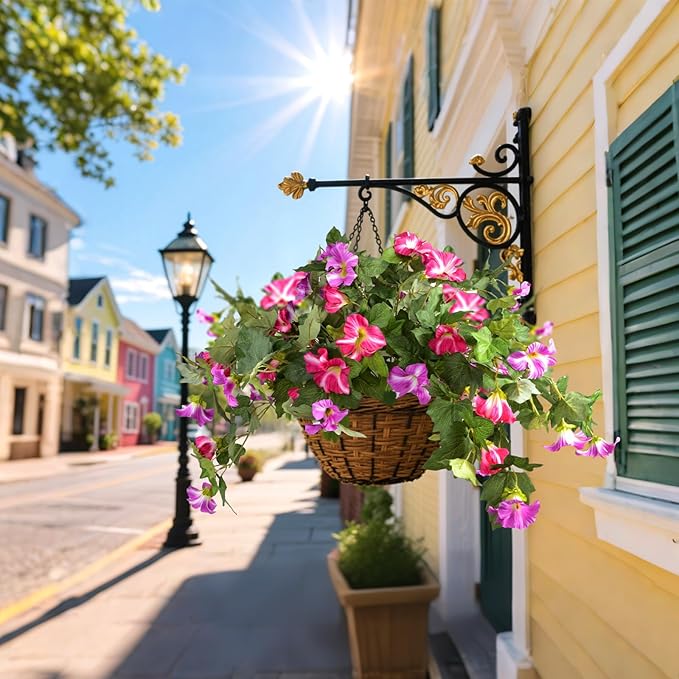 Artificial Morning Glory Fake Flowers for Outdoor Planter Decoration, 2 Pcs Petunias Realistic UV Resistant Faux Silk Flowers for Garden Balcony Porch Indoor Decor (Fuchsia)