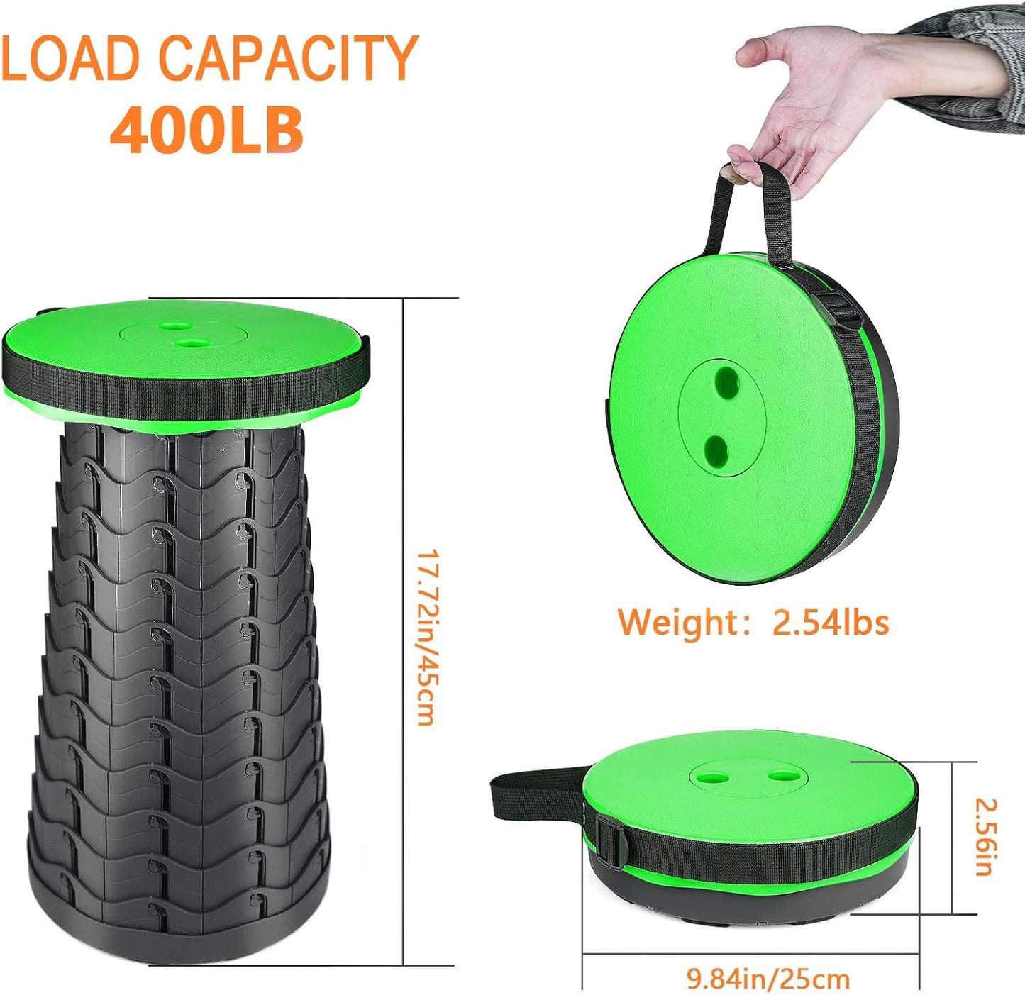Boreeman Upgraded Folding Stool Lightweight Yet More Sturdy with Load Capacity 400lbs Portable Collapsible Stool for Camping Fishing Hiking BBQ (Green)