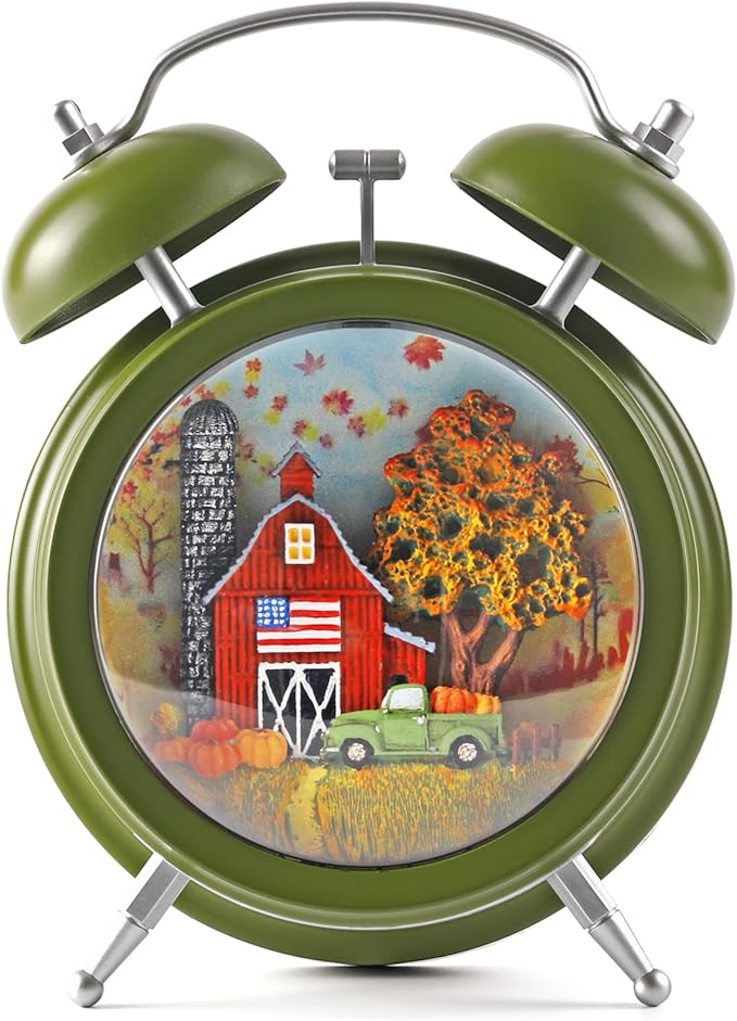 Alarm Clock Fall Snow Globe, Lighted Snow Globe Lantern 6H Timer Thanksgiving Snow Globe Thanksgiving Decorations Fall Decor (Green)