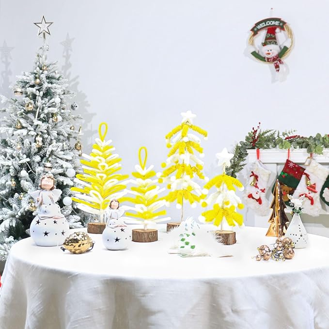 Super Holiday 4PCS Small Christmas Tree, Artificial Mini Tabletop Tree Christmas Decorations, for Wedding Holiday Indoor Xmas Party Decor - Gold/White