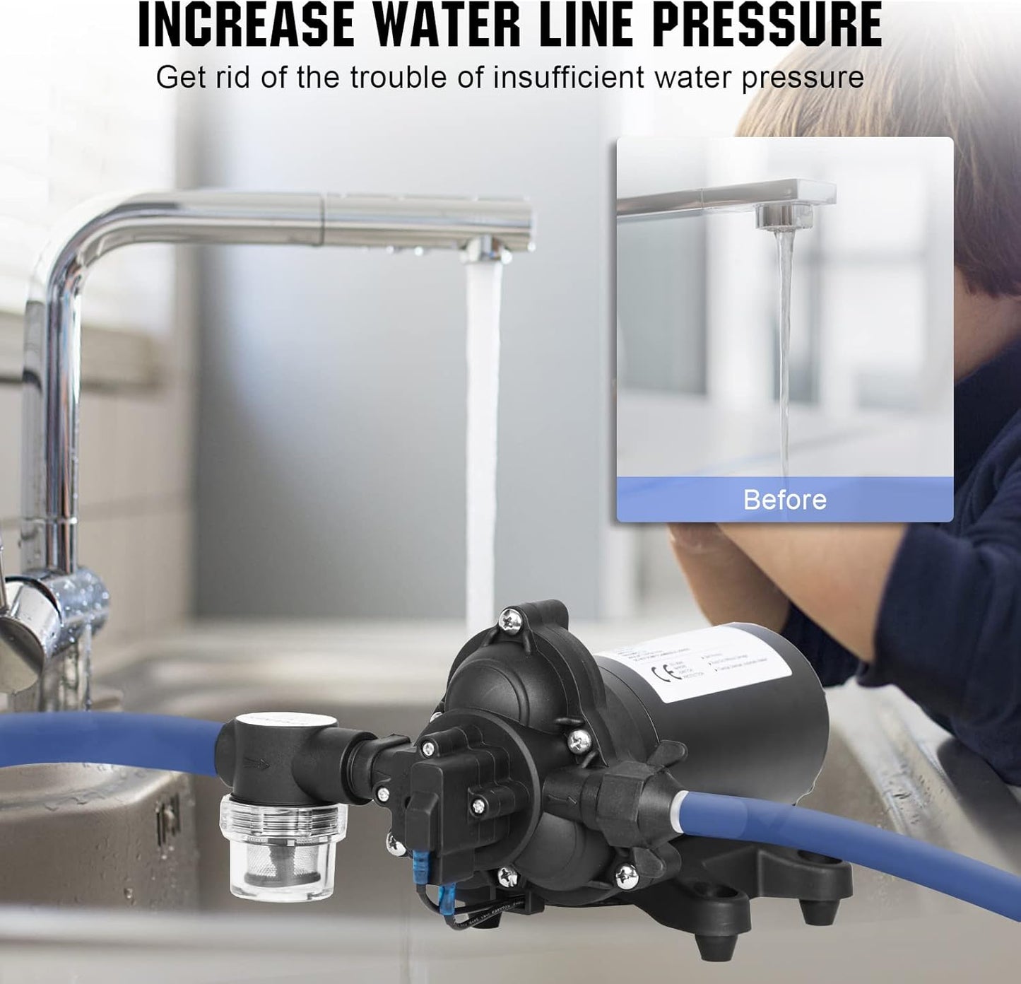 ECO-WORTHY 33-Series Industrial Water Pressure Pump 110V AC 4.0GPM 50PSI RV Fresh Water Diaphragm Pump include Garden Hose Adapters for Irrigation Marine Boat Sprinkler Faucet