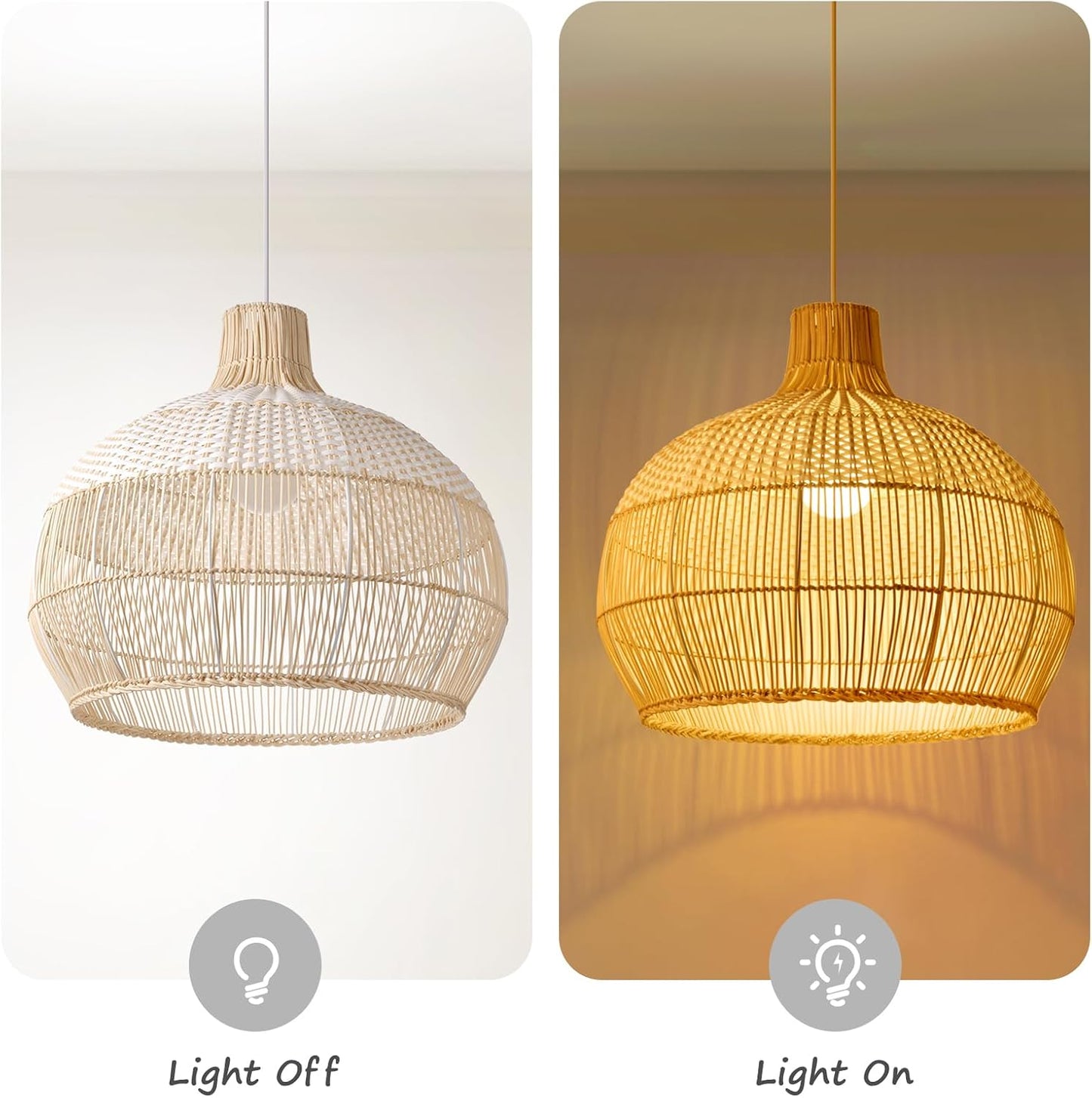 Arturesthome White Rattan Pendant Light for Kitchen Island Sink, Wicker Chandelier, Handmade Woven Hanging Ceiling Light Lampshade