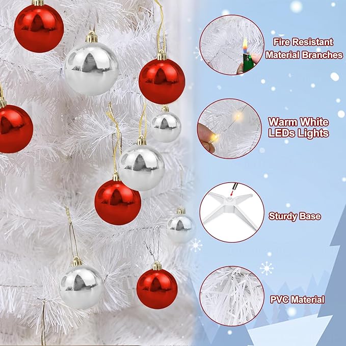 4 Ft White Christmas Tree with Timer Remote Control 8 Mode 100 Warm White Light 18 DIY Ball Ornaments 3D Star Battery Operated Small Xmas Tree Table Indoor Holiday Decor